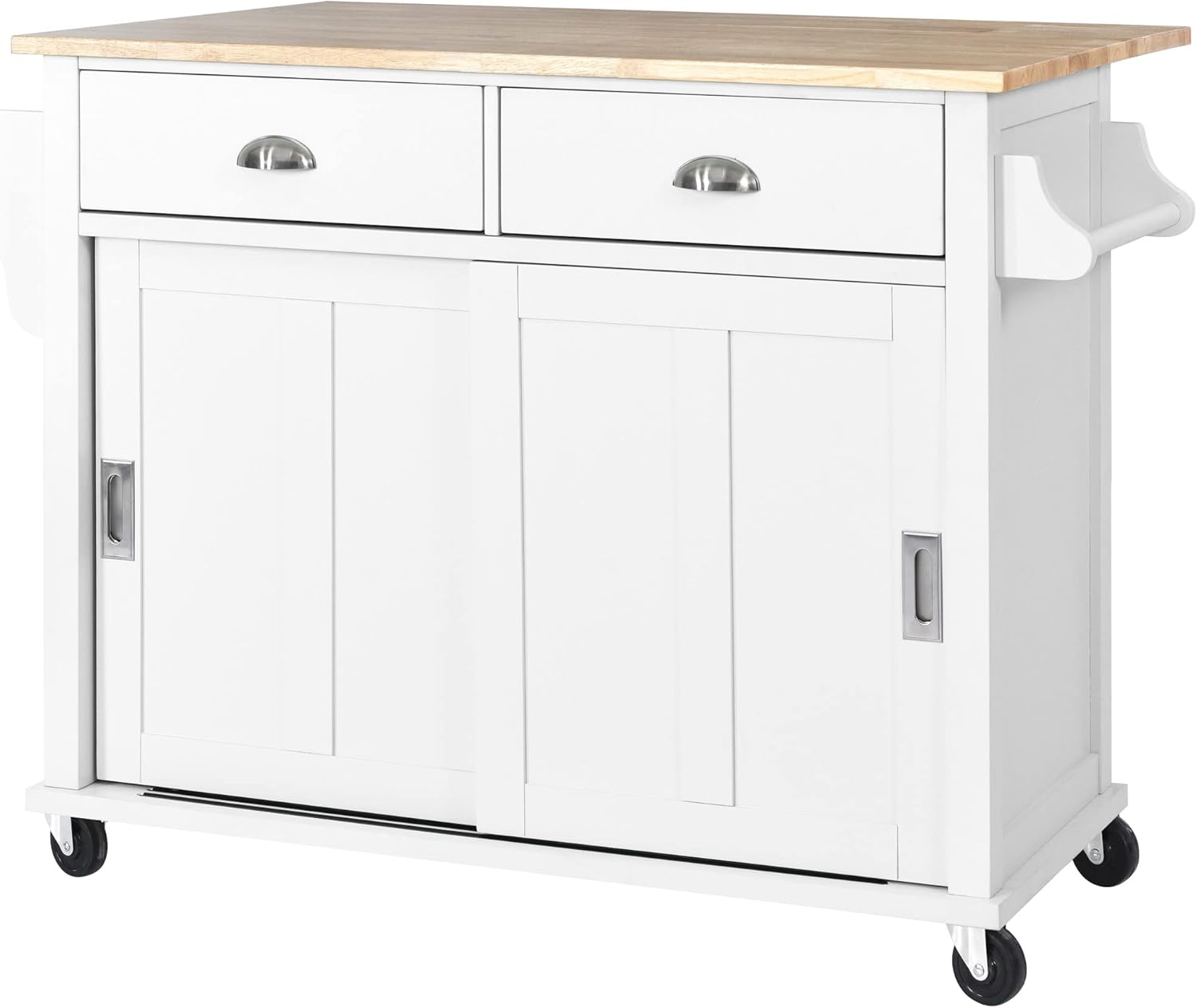 LUMISOL Mobile Kitchen Island Cart with Spice Rack and Towel Rack, Rolling Kitchen Island with Drop Leaf, 2 Drawers and Sliding Barn Doors