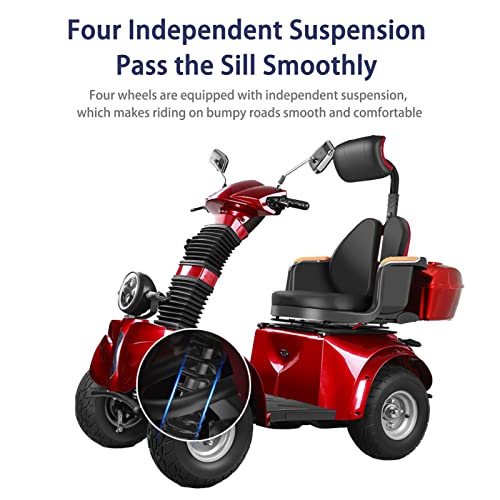 Heavy Duty 4 Wheels Mobility Scooter, All Terrain Electric Mobility Scooters for Seniors and Adults, 1000W Motor, Fat Tire, Adjustable Handle and Seats, 500lbs Capacity, 31-36 Miles of Range