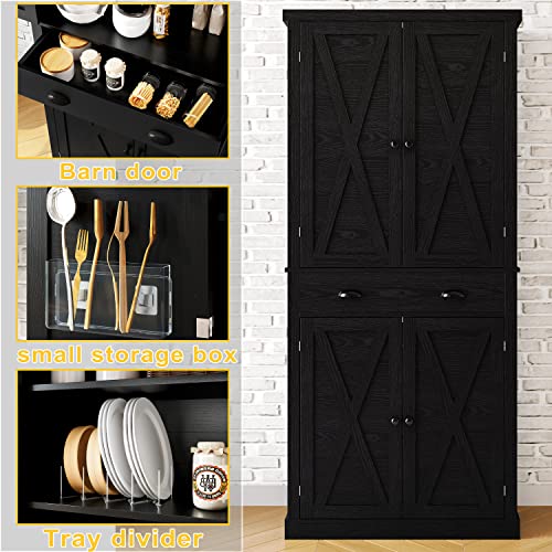 IRONCK Kitchen Pantry Storage Cabinet 72.6" H, with Barn Doors, Drawer, 4 Adjustable Shelves, Freestanding Cupboard for Dining Room Living Room, Laundry, White