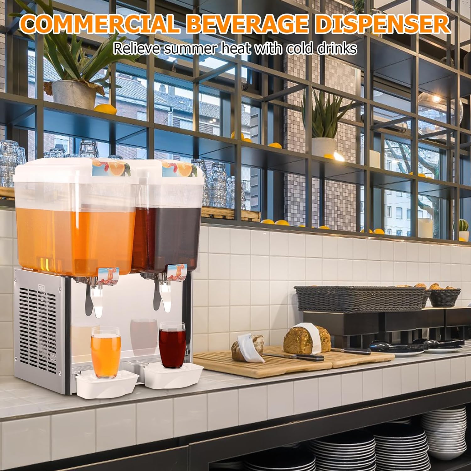 Commercial Beverage Dispenser, Garvee 2 Tanks 9.5 Gallon 36L Commercial Juice Dispenser, 18 Liter Per Tank, 280W Stainless Steel Food Grade Ice Tea Drink Dispenser with Thermostat Controlle