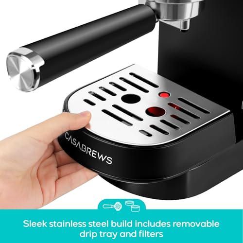CASABREWS CM5418 Espresso Machine 20 Bar, Compact Espresso Maker with Steam Milk Frother, Stainless Steel Coffee Machine with 34oz Removable Water Tank for Cappuccino, Latte, Silver