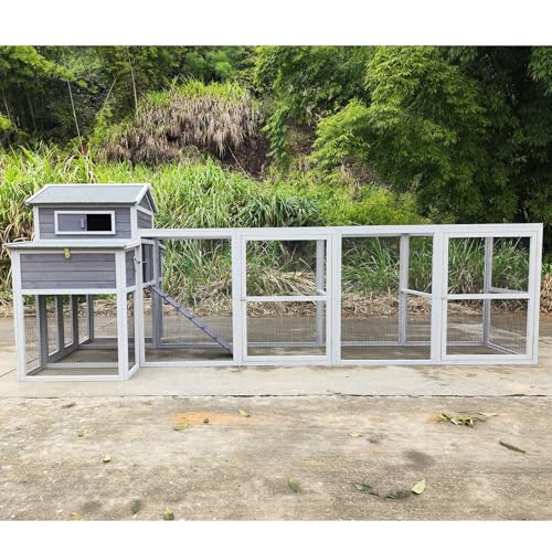 3-Tier Large Wooden Chicken Coop for 8-10 Chickens,Outdoor Walk-in Chicken Coop House with Run&Nesting Boxes,Hen House Poultry Pet Habitat Hutch Cage W/Pull Out Trays&Wire Fencing(95"×80"×83")