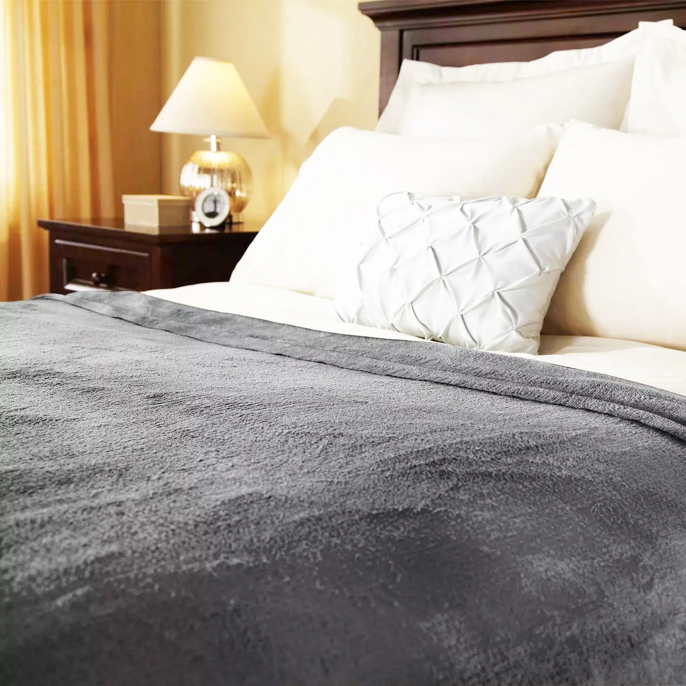 Sunbeam Velvet Plush Electric Heated Blanket King Size Slate Grey