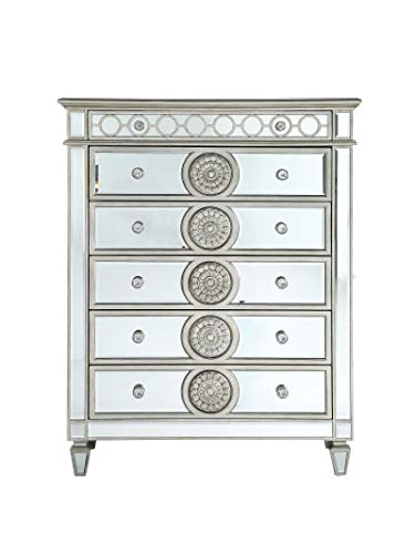 Knocbel Glam 6-Drawer Mirrored Storage Chest with Crystal Like Knobs and Tapered Legs, Living Room Bedroom Dresser Chest of Drawers, 44" L x 21" W x 56" H (Mirrored)