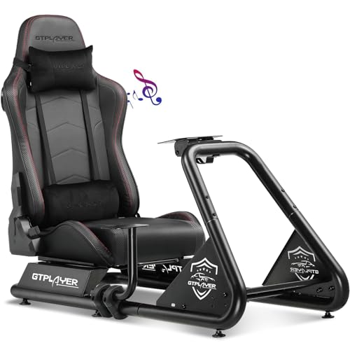GTPLAYER Racing Simulator Cockpit with Seat and Bluetooth Speakers, Racing Style Reclining Seat and Ultra-Sturdy Alloy Steel Frame, A/B Box (Blue)