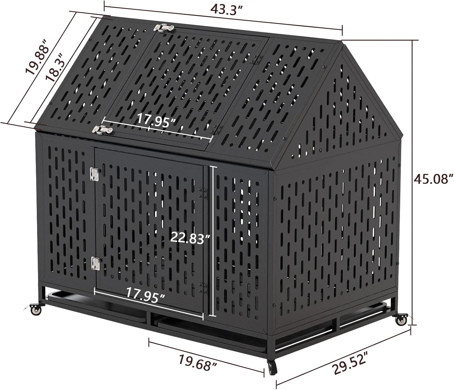 45 inch Heavy Duty Dog Crate with Locking Latch, Large Kennel with Pointed Roof, Indestructible and Escape-Proof Pet Cage for High Anxiety Dogs, XL Dog Crate