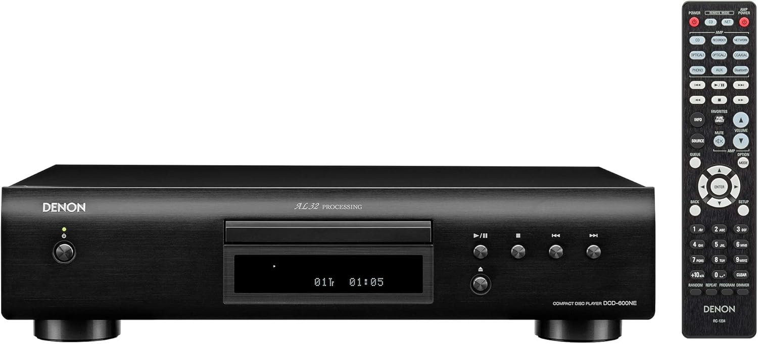 Denon DCD-600NE Compact CD Player in a Vibration-Resistant Design | 2 Channels | Pure Direct Mode | Pair with PMA-600NE for Enhanced Sound Quality | Black