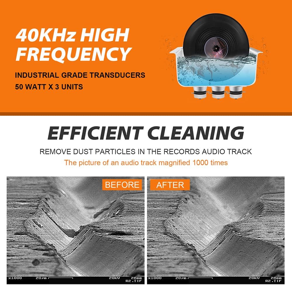 WEWU ROUNDS LP Vinyl Record Ultrasonic Cleaner with Records Bracket 1-5 Records Per Batch Raising Descending Auto-Drying
