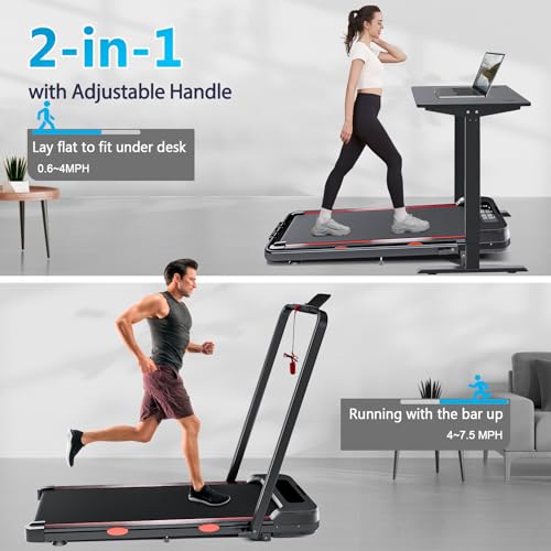 3 in 1 Walking Pad Treadmill with Handle Bar & Incline, 300 lb Capacity, 2.5HP Under Desk Treadmill, Portable Foldable Treadmills for Home Small Spaces Office