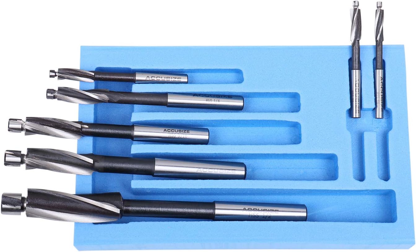 Accusize Industrial Tools H.S.S. Solid Cap Screw Counterbore Set, 3 Flute, Straight Shank, 7 Pc, 508S-0007