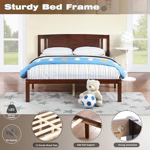 Solid Pine Wood Platform Bed Frame with Headboard | Traditional Design with Modern Finish | Noise-Free Construction | Under-Bed Storage | Easy Assembly | Elegant Bedroom Furniture (Grey,Twin,C)
