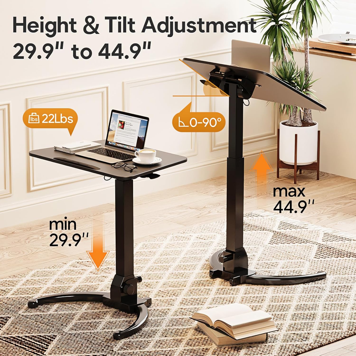 JOY worker Foldable Mobile Standing Desk and Ergonomic 360°Rotating Elbow Cushion Pad