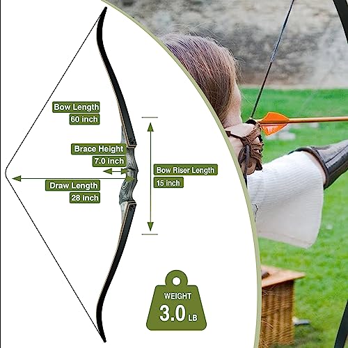 Black Hunter Takedown Recurve Bow, 60" with Ergonomic Design for Adults Beginners to Advanced Outdoor Practice & Hunting (25-60 lbs)