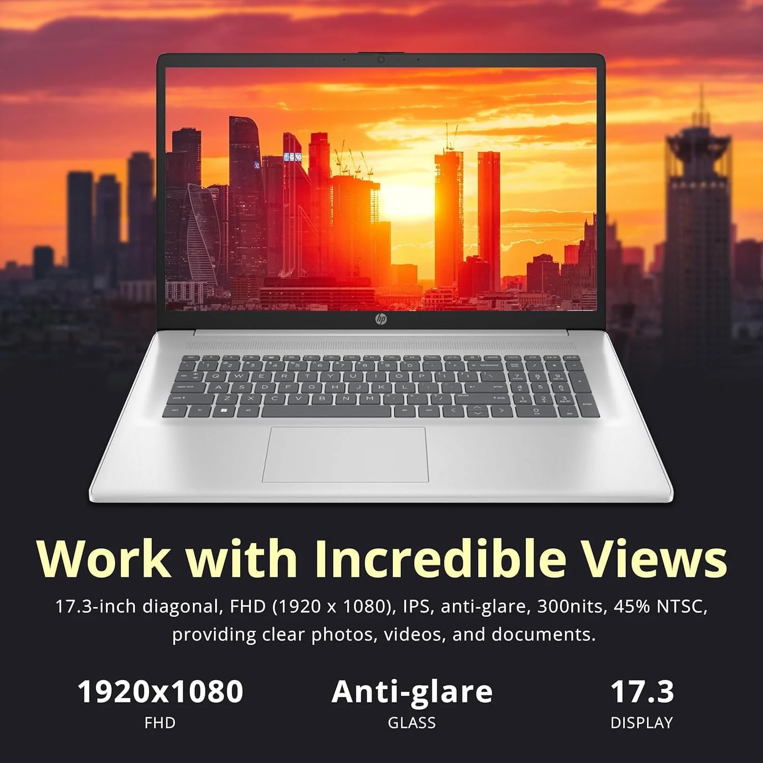 HP 17.3" FHD Laptop for Business and Students - with Office Lifetime License, AMD Ryzen 5 7430U, Wi-Fi 6, Windows 11 Pro (32GB RAM | 1TB SSD)