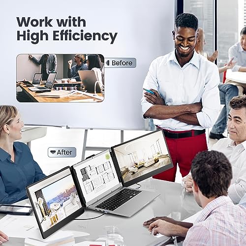 Teamgee Laptop Screen Extender, 12” Portable Monitor for Laptop FHD 1080P Glare-Free IPS Dual Screen, Works with Mac Windows Android Chrome Linux, Fits 13”~16.5” Laptops, Built-in Speakers & HDR