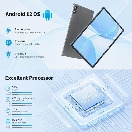 Android Tablet 10 inch, 16GB RAM 128GB ROM, 1TB Expand, Android 12 Tablet with Octa-Core, 5G WiFi, 4G/LTE, 8000mAh Battery, Bluetooth5.0, GMS Certified, FHD Screen, GPS(Black)