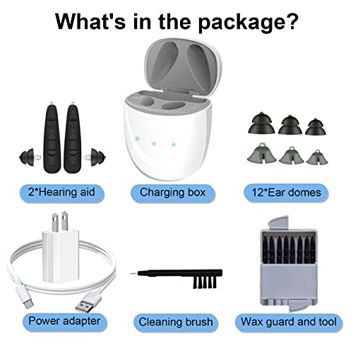 Banglijian Hearing Aids Rechargeable RIC Hearing Aids for Seniors Adults, 12 Channels Hearing Aid with Magnetic Contact Charging Box Digital Noise Cancelling and Feedback Cancellation (Pair, Beige)
