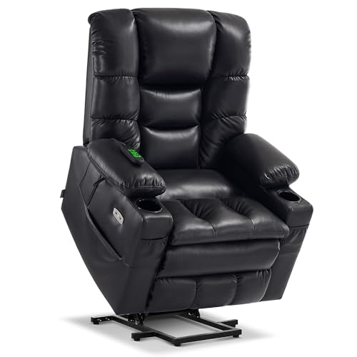 MCombo Large Triple Motor Power Lift Recliner Chair with Massage and Dual Heating, Adjustable Headrest for Tall Elderly People, Faux Leather 7634 (Dark Brown, Large)