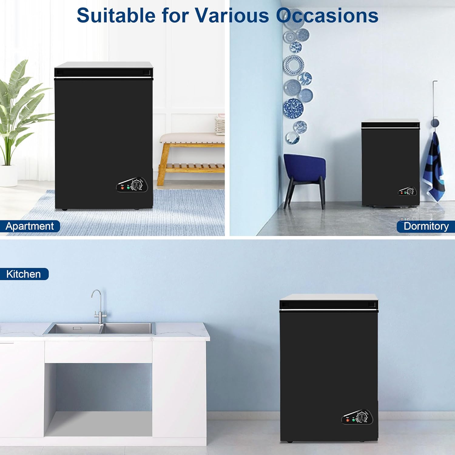 Compact Chest Freezer, 5.0 Cu Ft Deep Freezer with Removable Storage Basket, Mini Freezer with 7 Temperature Levels Thermostat, Black Top Open Door Freezer Ideal for Home, Kitchen & Office
