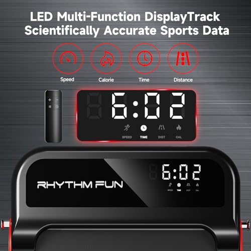 RHYTHM FUN Walking Pad Treadmill with Incline, Under Desk Treadmill with Incline, Treadmill for Home and Office, 300 Lbs Portable Treadmill with Remote Control, Compact Treadmill in LED Display