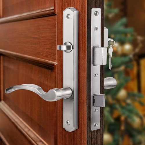 Hinged Patio Door Handle System Filled with Lever Handle Mortise Lock Set Universal Left and Right Entry Doors Handle （Brushed Nickel）