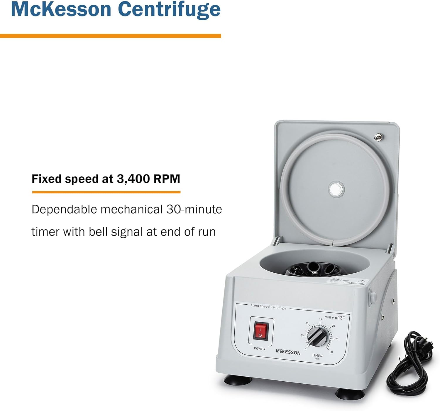 McKesson Centrifuge Machine for Laboratory Clinical Use, Fixed Speed at 3400 RPM - 6 Place Fixed Angled Rotor, 1 Count