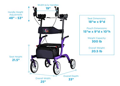 NOVA Phoenix Rise UP Rollator, Upright Walker with Padded & Contoured Forearm Platform, Stand Up Walker with 10” Front Wheels, Foldable and Lightweight at 20 lbs. Color: Blue