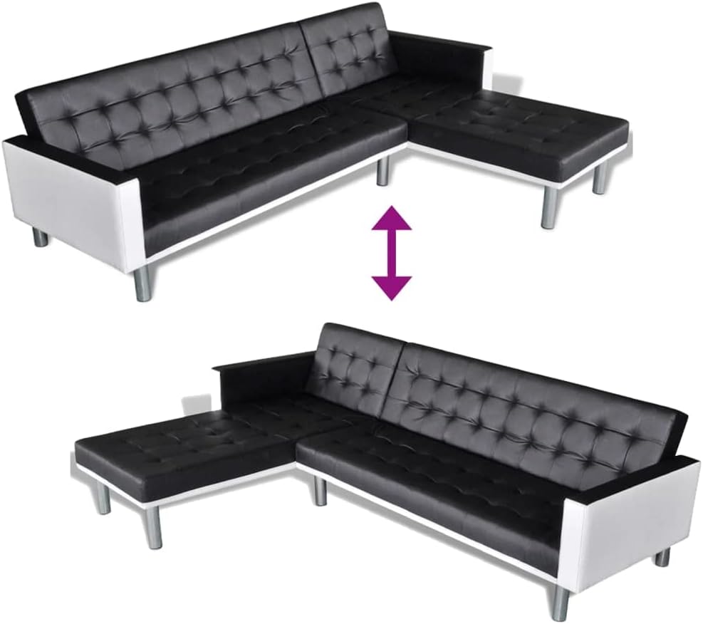 Break Room Essentials Casual Living Room Sofa Comfy Couch L Shaped Couch Convertible Sofa Bed Adjustable Sofa Recliner Reversible Sofa Bed L-Shaped Sofa Bed Artificial Leather Black and White