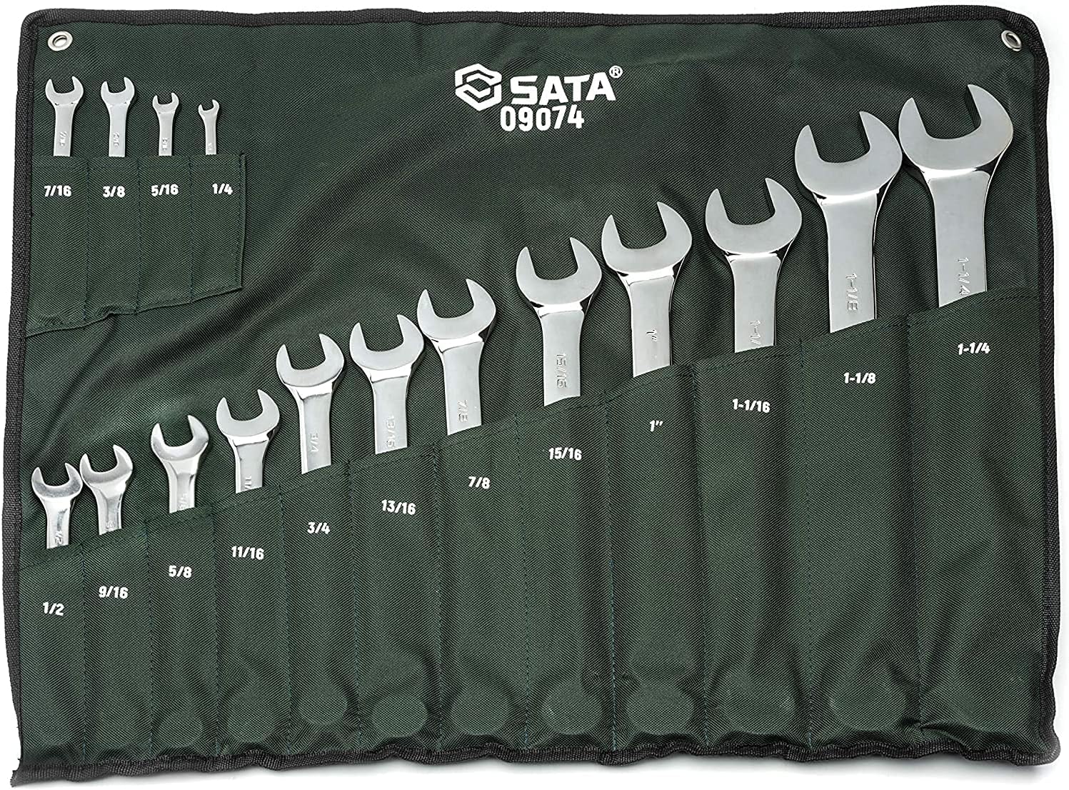 SATA 23-Piece Full-Polish Metric Combination Wrench Set with Offset Box Ends and a Durable Tool Roll - ST09027SJ