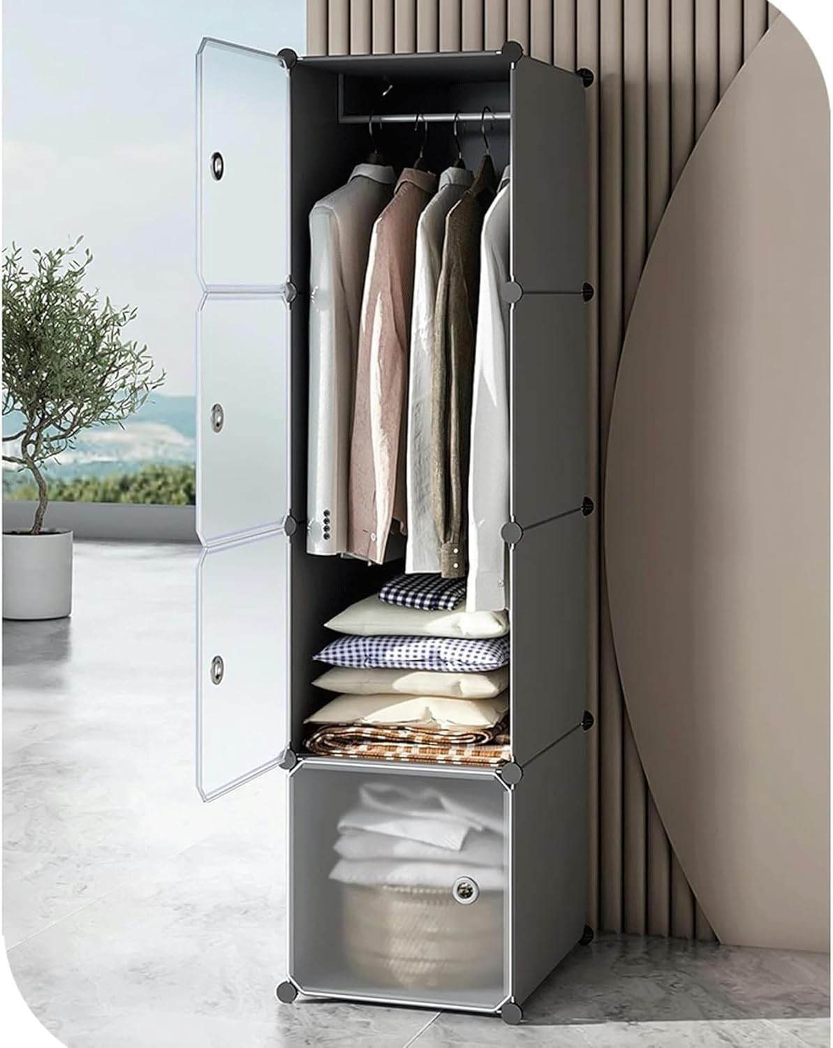 Assemble Wardrobe Assemble Portable Wardrobe Clothes Bedroom Storage Organizer, Save Bedroom Space Quick Assembly and Durable Wardrobe Combined Closet