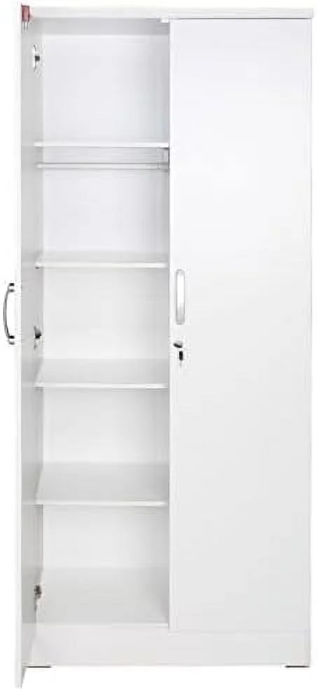 Modern Wood Two Door Armoire Wardrobe Cabinet In White