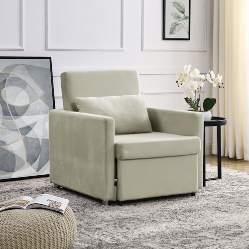 Recliner Chair, Convertible Sleeper Chair, Sofa Bed Chair 2-in-1, Convertible Chair for Living Room, Bedroom, Office, Ottoman Bed for Small Space with One Pillow (Beige)
