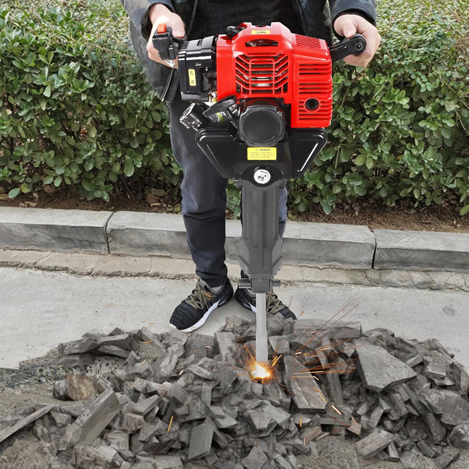 Gas Powered Jack Hammer Concrete Breaker 52CC 2 Stroke Gasoline Concrete Breaker with 2 Chisels Construction Concrete Floor Breaker Drill with Hand Pull Start, 1900W, 6500RPM