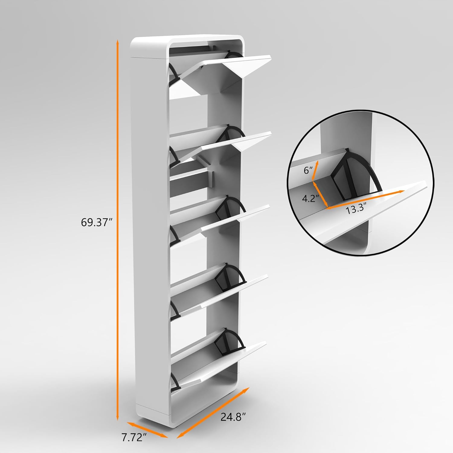 Arc Mirror Shoe Cabinet, FreeStanding Shoe Storage Organizer with Filp Drawers, 5 Tier Hidden Shoe Rack for Closet, Door, Entrance