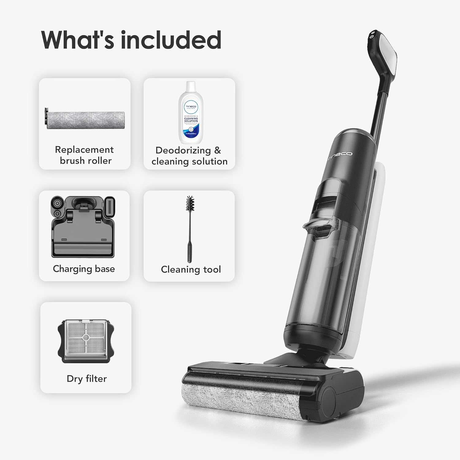 Tineco Floor ONE S5 Smart Cordless Wet Dry Vacuum Cleaner and Mop for Hard Floors, Digital Display, Long Run Time, Great for Sticky Messes and Pet Hair, Space-Saving Design, Black