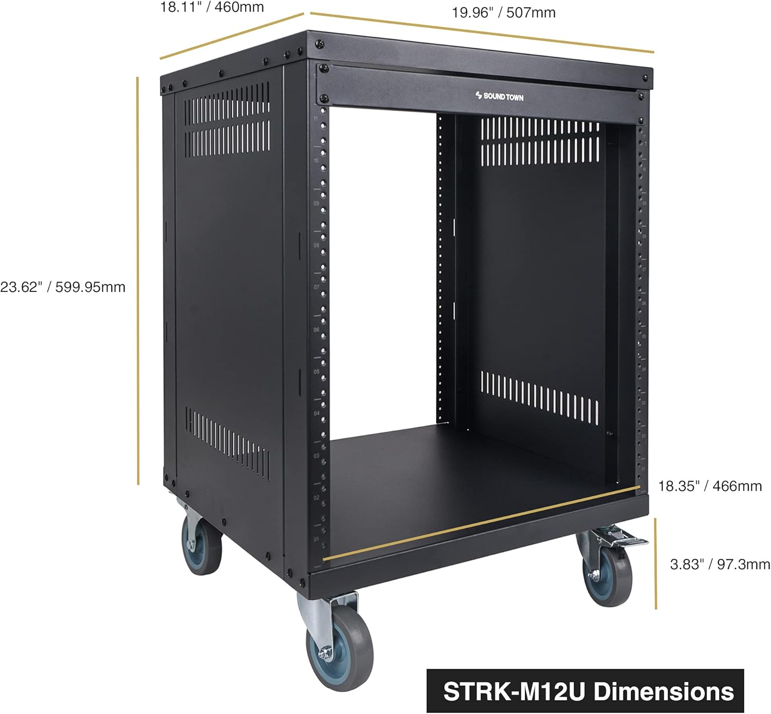 Sound Town 30U Universal Steel Rack, w/ 3 Locking Casters, Vented Side Panels for Audio Video, Server and Network Equipment (STRK-M30U)