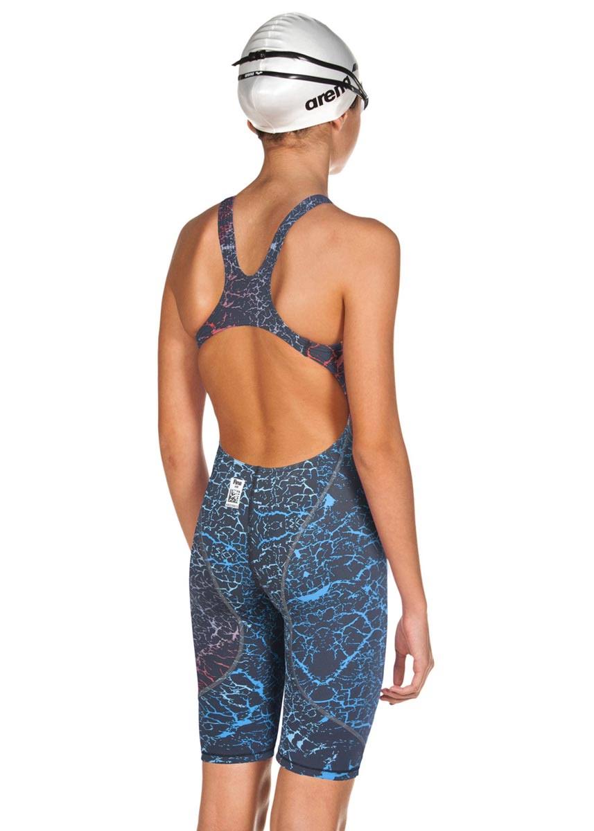 Arena Girls' Powerskin St 2.0 Kneeskin Open Back Tech Suit Swimsuit - Storm Blue/Red 26 | Elastane/Polyamide - Swimoutlet.com