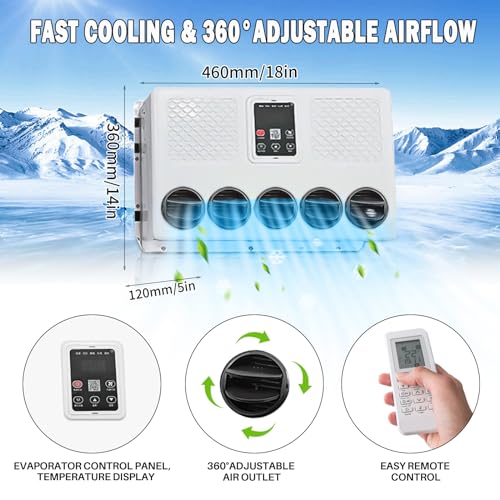 12V Truck Split 12 Volt DC Air Conditioner Electric RV AC Unit, Low Noise Fast Cooling High Efficiency For Semi-Truck, Trailer, Bus, Camper, Pickup, Motorhome