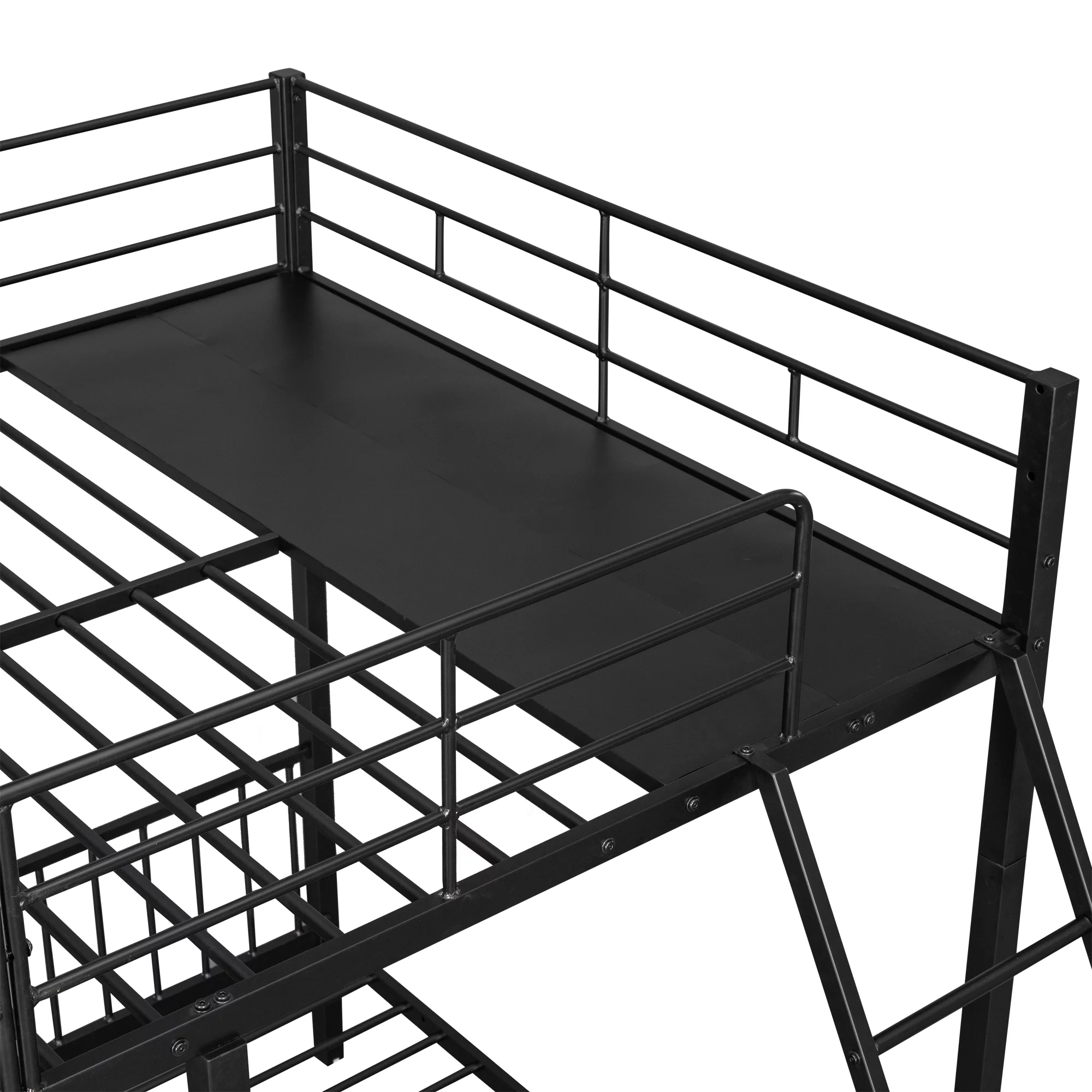 Metal Triple Bunk Beds, BTMWAY Triple Full Bunk Bed for Kids Teens Adults, Full Over Twin Over Twin Bunk Bed with Drawers and Guardrails, Can be Separated into 3 Beds with Headboard, Black