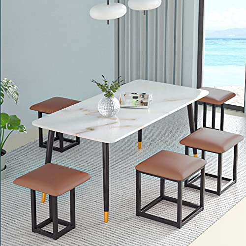 5 in 1 Nesting Ottoman Cube Chair, Stackable Stools, Leather Square Ottoman Bench, Foot Stool with Wheels for Living Room,Dining Room 15.75x15.75x16.54 inches