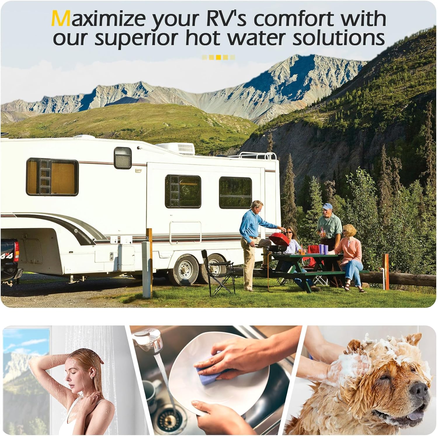 RV Tankless Water Heater, 55000 BTU RV Instant Hot Water Heater, High Altitude Available, 1.8 GPM Water Flow, Camper Water Heater with Remote Controller, 12V DC, Consistent Temperature, CSA