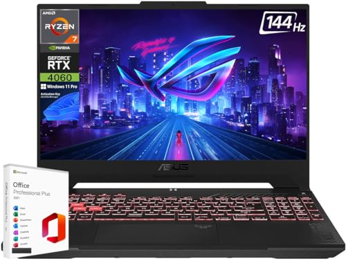 ASUS TUF A17 Gaming Laptop, 17.3" FHD 144Hz Display, AMD Ryzen 7 7735HS(Up to 4.75GHz), GeForce RTX 4060, Backlit KB, Wi-Fi 6, Win 11 Pro, with Microsoft Office Lifetime License