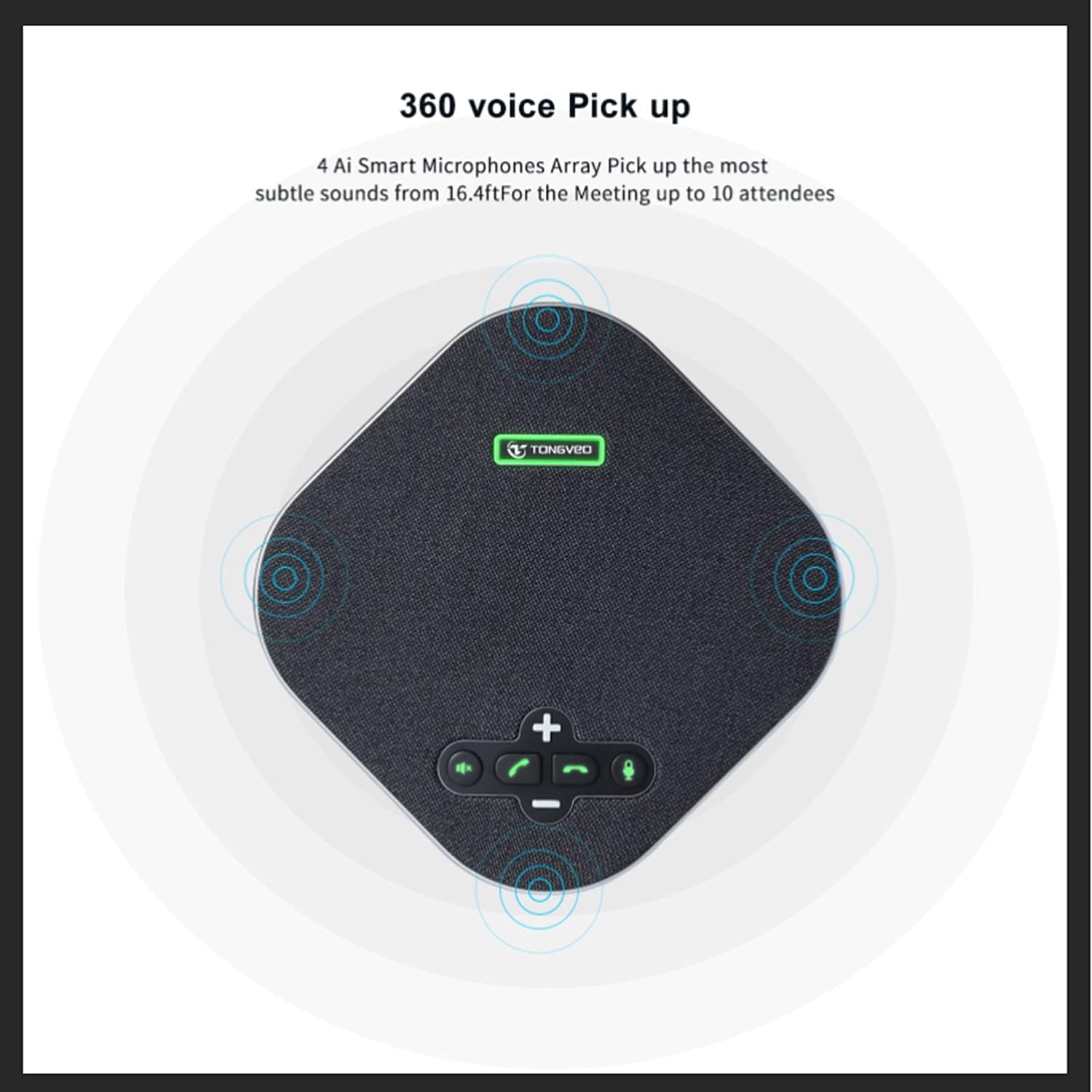 TONGVEO USB Speakerphone Conference Microphone,M3 Conference Speaker Built-in Full Duplex 360°Voice Pickup 4 AI Microphones Noise Cancellation Mics for Video Conference,Gaming,Chatting,Skype…