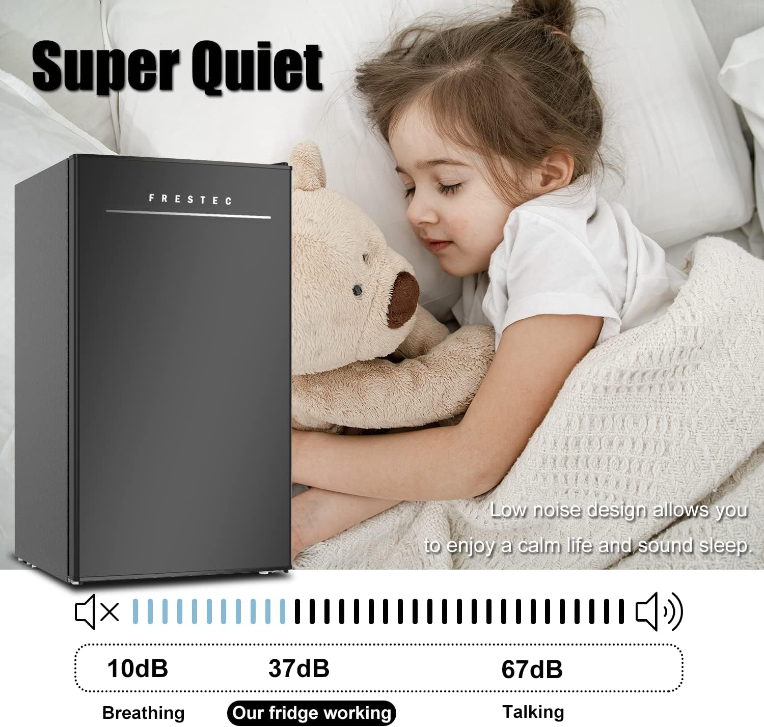 Frestec Mini Fridge with Freezer,Mini Fridge for Bedroom,Small Refrigerator,Dorm Refrigerator,3.1 Cu Ft Single Door Compact,Energy Saving,Low Noise,Mini Fridge for Office (Black New Logo)