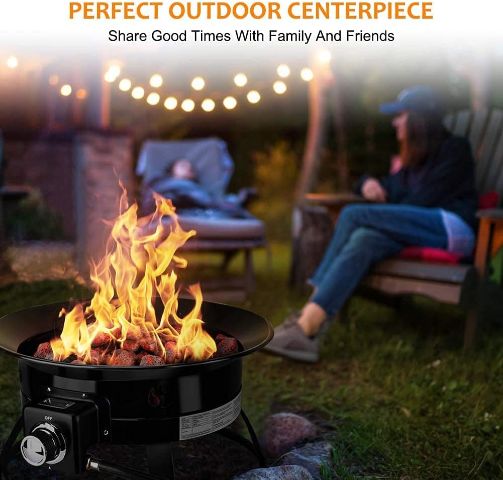 Camplux Portable Propane Gas Fire Pit, FP19AL Outdoor Fire Bowl with Cover and Carry Kit, Auto-Ignition 19 Inch Diameter 52,000 BTU