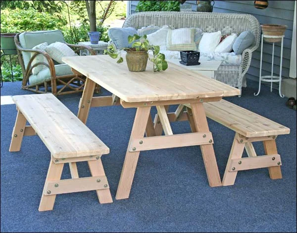 Red Cedar 32" Wide 4' Picnic Table with (2) 4' Benches