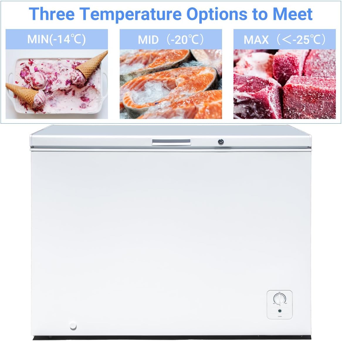 Smad Chest Freezer 10 Cu. Ft. Large Deep Freezer with Lock and Adjustable Thermostat, Low Noise, Garage Ready Chest Freezer for Home, Kitchen, and Basement, White