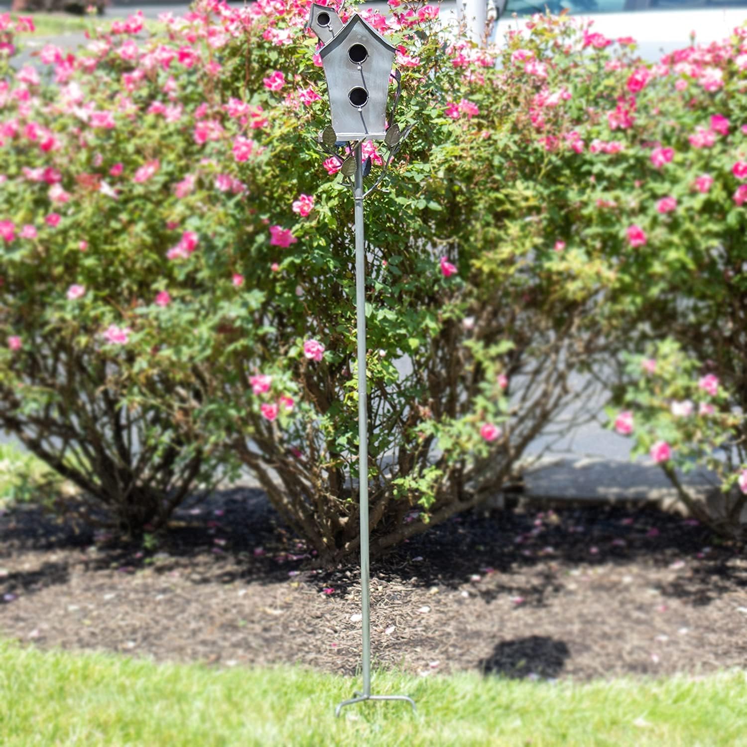 Zaer Ltd. Large Copper Colored Multi-Birdhouse Stakes, Room for 4 Bird Families in Each (Castle Home)