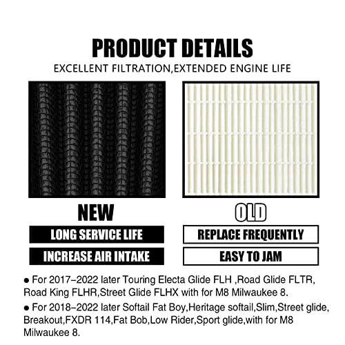 Air Cleaner Air Intake Filter Kit CNC Cut for Harley 2017-2023 Touring Road Glide Road King Street Glide Electra Glide 18-2023 Softail Fat Boy Street Bob FXDR 114 Fat Bob