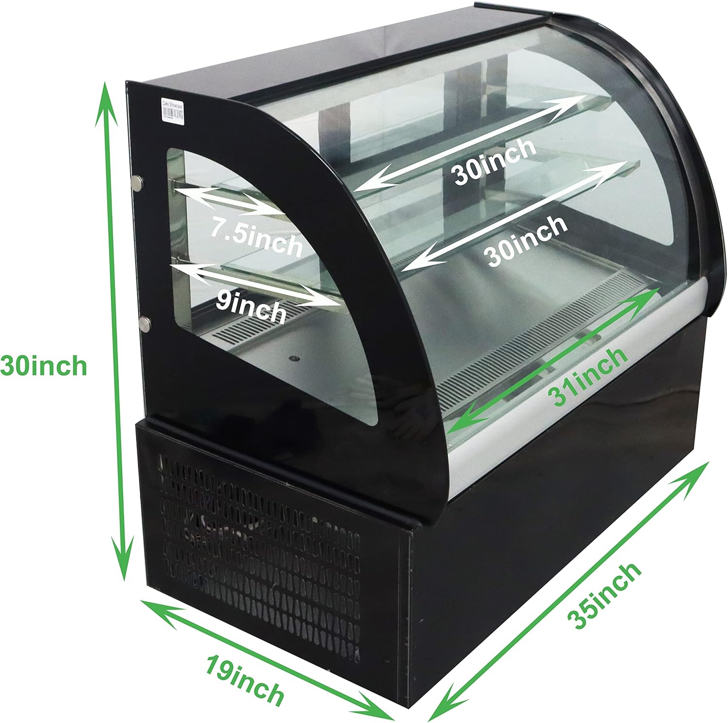 TECHTONGDA Refrigerated Bakery Display Case Pastry Showcase Commercial Countertop Cooling Front Curved Glass Cabinet with LED Light Rear Sliding Door 220V